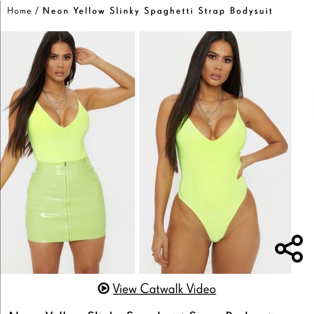 Neon Yellow Slinky Spaghetti Strap Bodysuit
